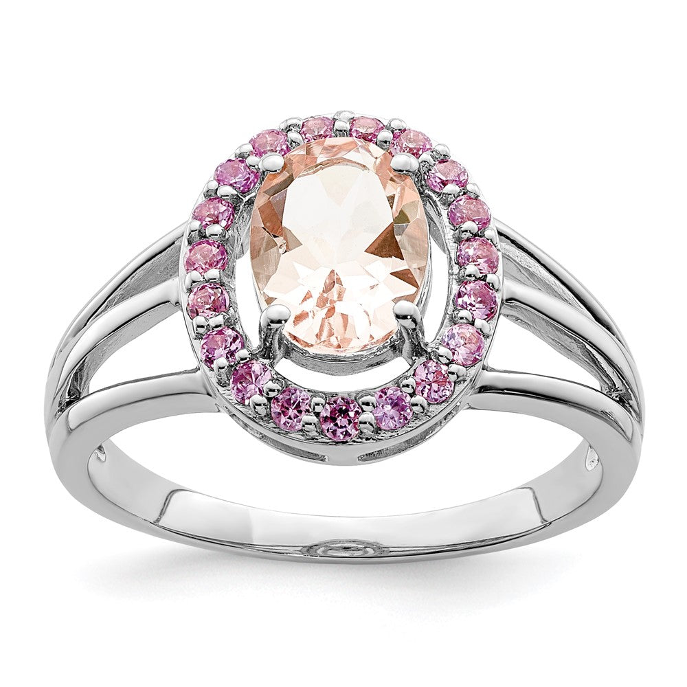 Rhodium Morganite & Pink Sapphire Oval Ring in Sterling Silver