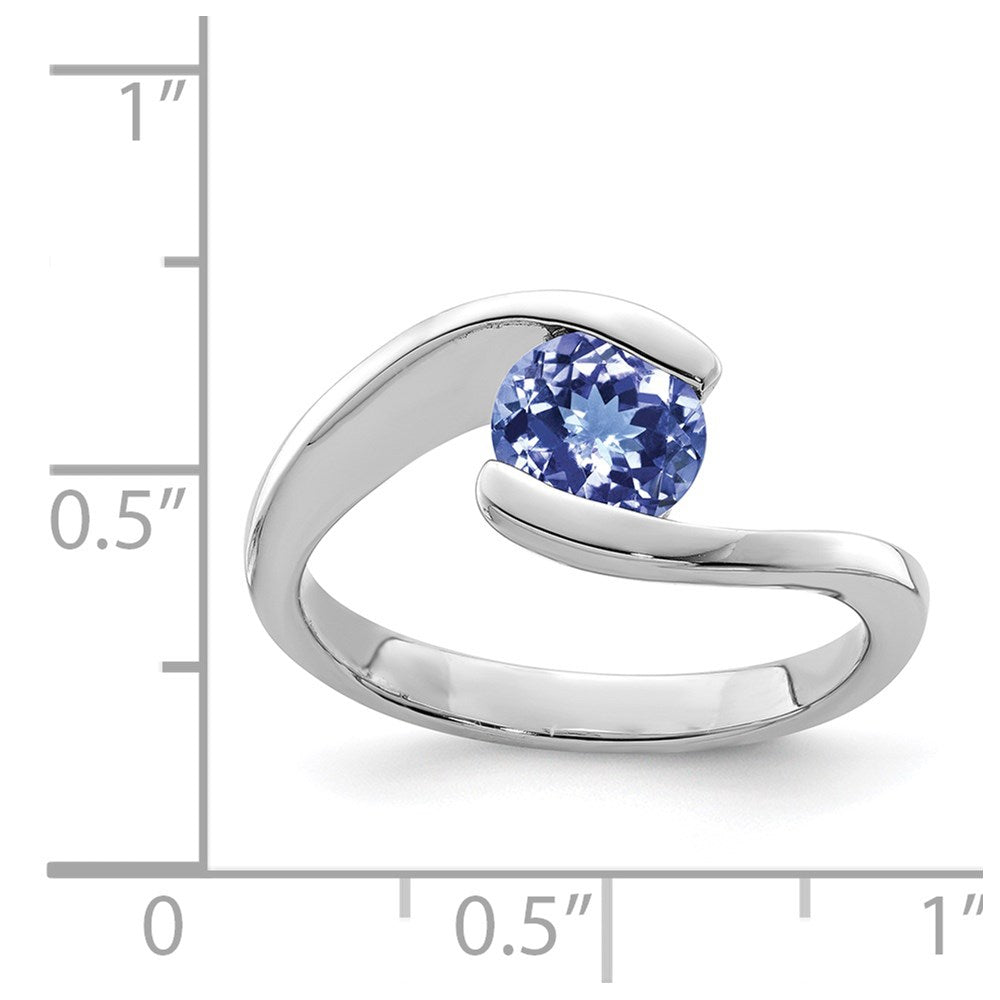Rhodium Round Tanzanite Bypass Ring in Sterling Silver