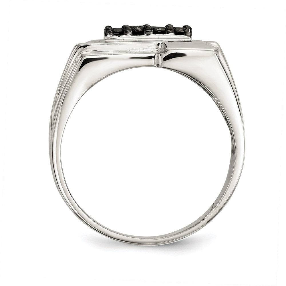 Rhodium-Plated Mens Black Diamond Polished Ring in Sterling Silver