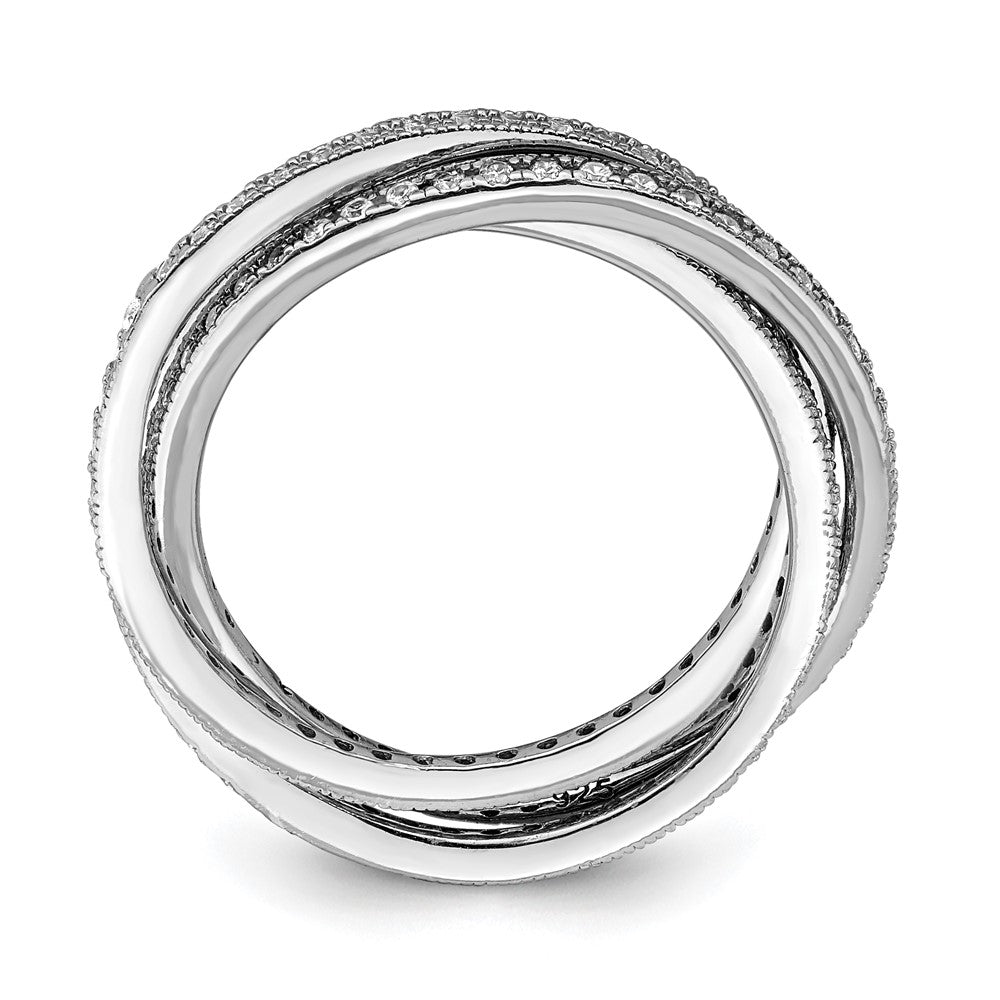 Rhodium-Plated Three 1.5mm Interlocking CZ Rings in Sterling Silver