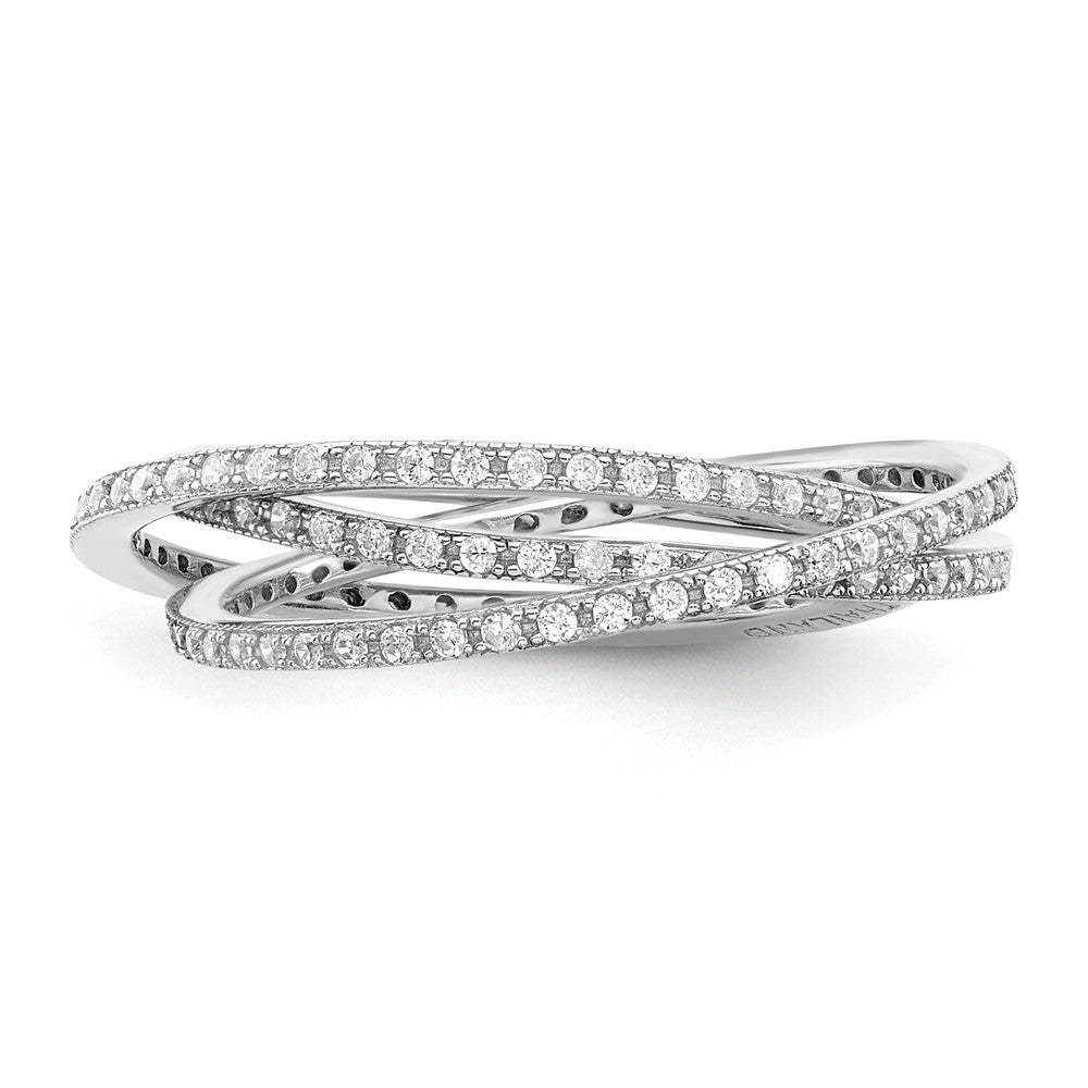 Rhodium-Plated Three 1.5mm Interlocking CZ Rings in Sterling Silver
