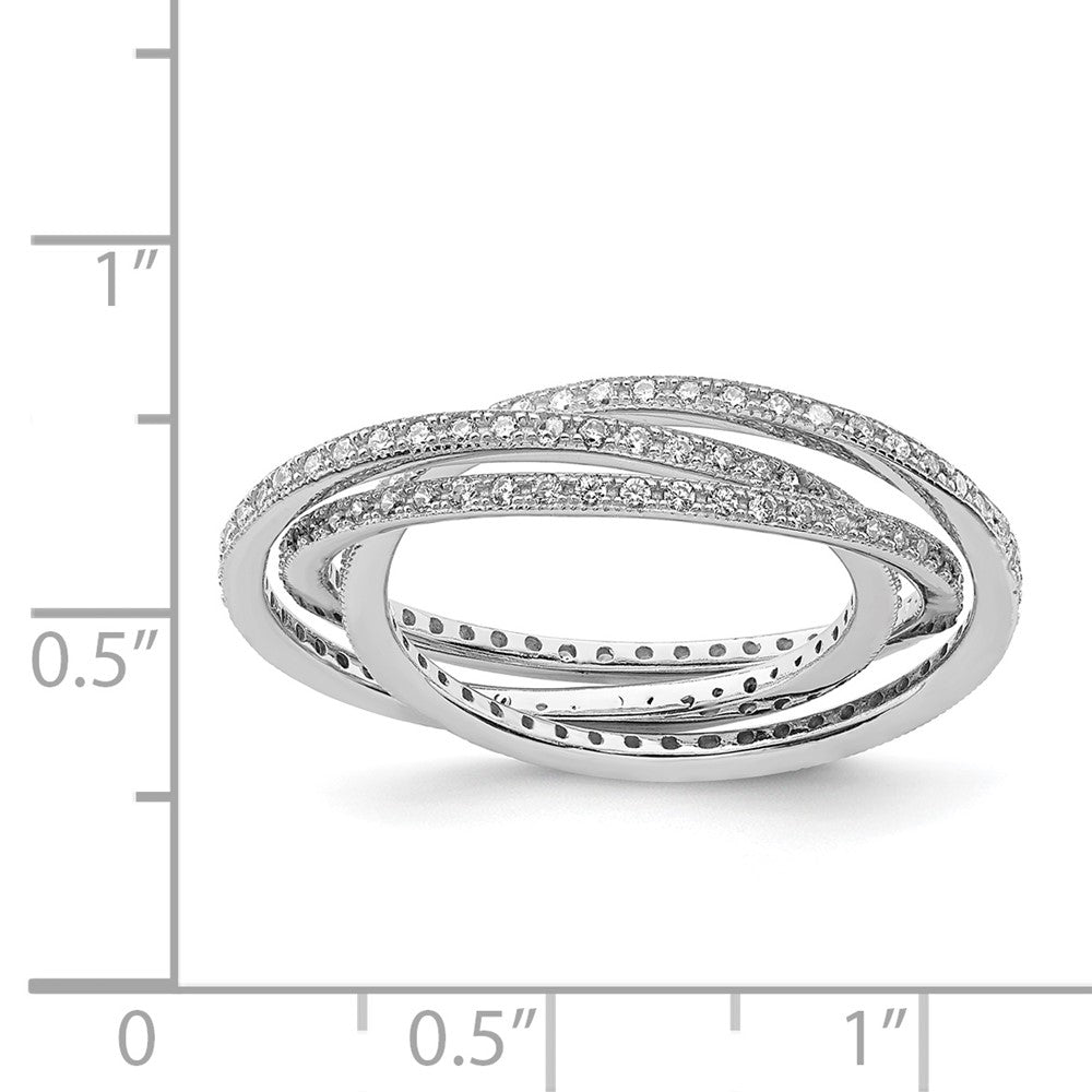Rhodium-Plated Three 1.5mm Interlocking CZ Rings in Sterling Silver