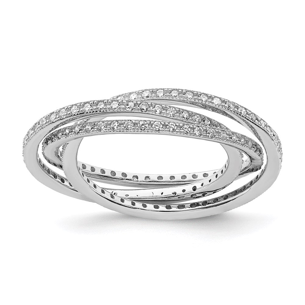 Rhodium-Plated Three 1.5mm Interlocking CZ Rings in Sterling Silver