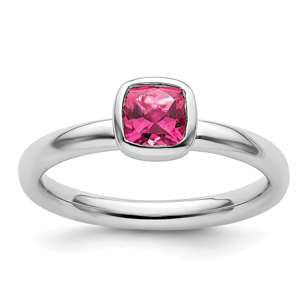 Stackable Expressions Cushion Cut Pink Tourmaline Ring in Sterling Silver