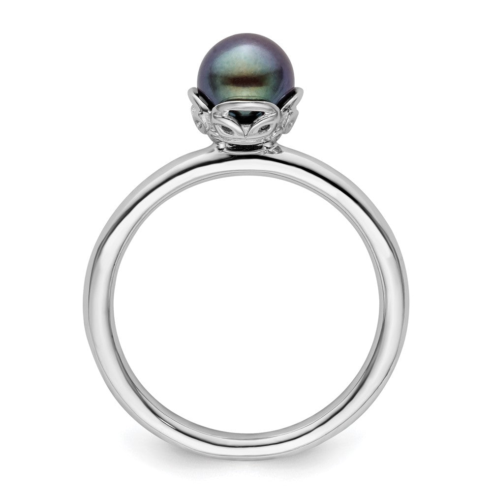 Stack Exp. Polished Black Freshwater Cultured Pearl Ring in Sterling Silver
