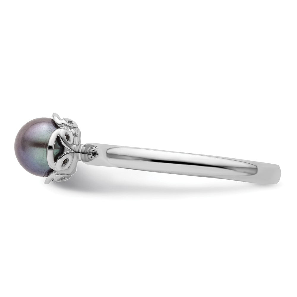Stack Exp. Polished Black Freshwater Cultured Pearl Ring in Sterling Silver
