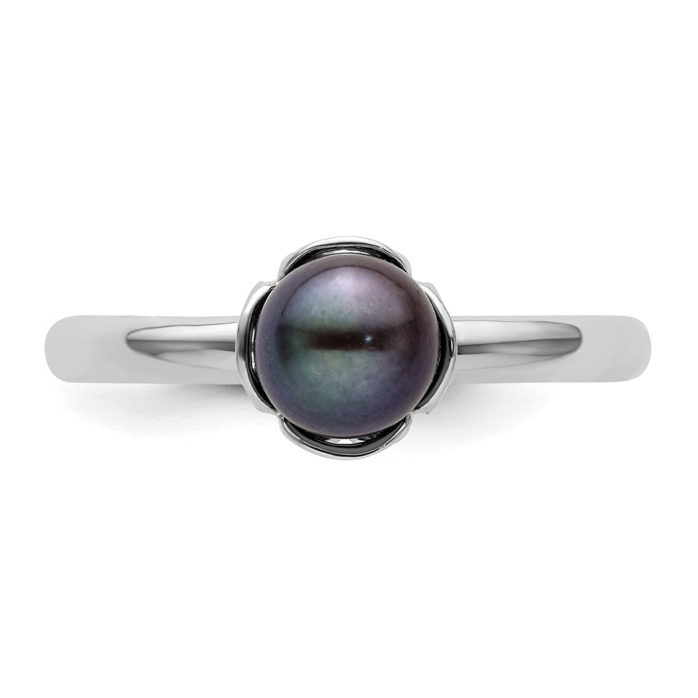 Stack Exp. Polished Black Freshwater Cultured Pearl Ring in Sterling Silver