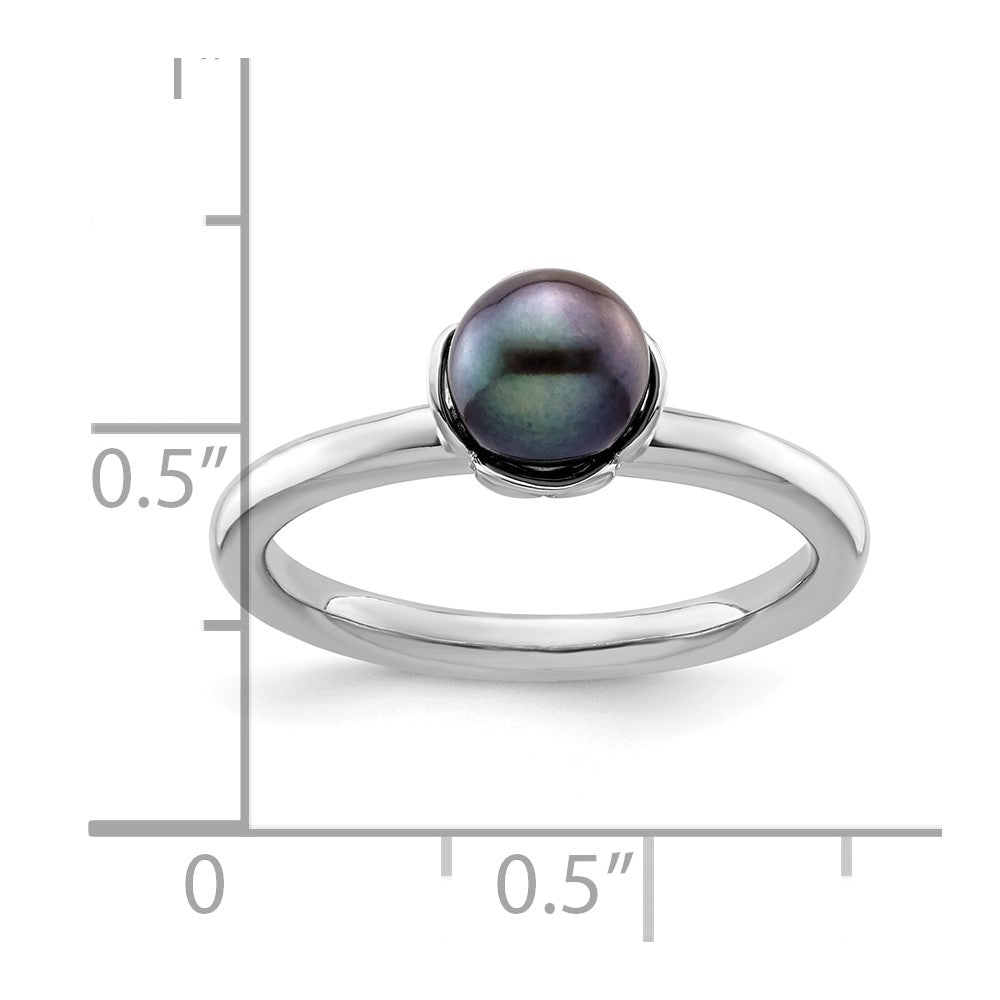 Stack Exp. Polished Black Freshwater Cultured Pearl Ring in Sterling Silver