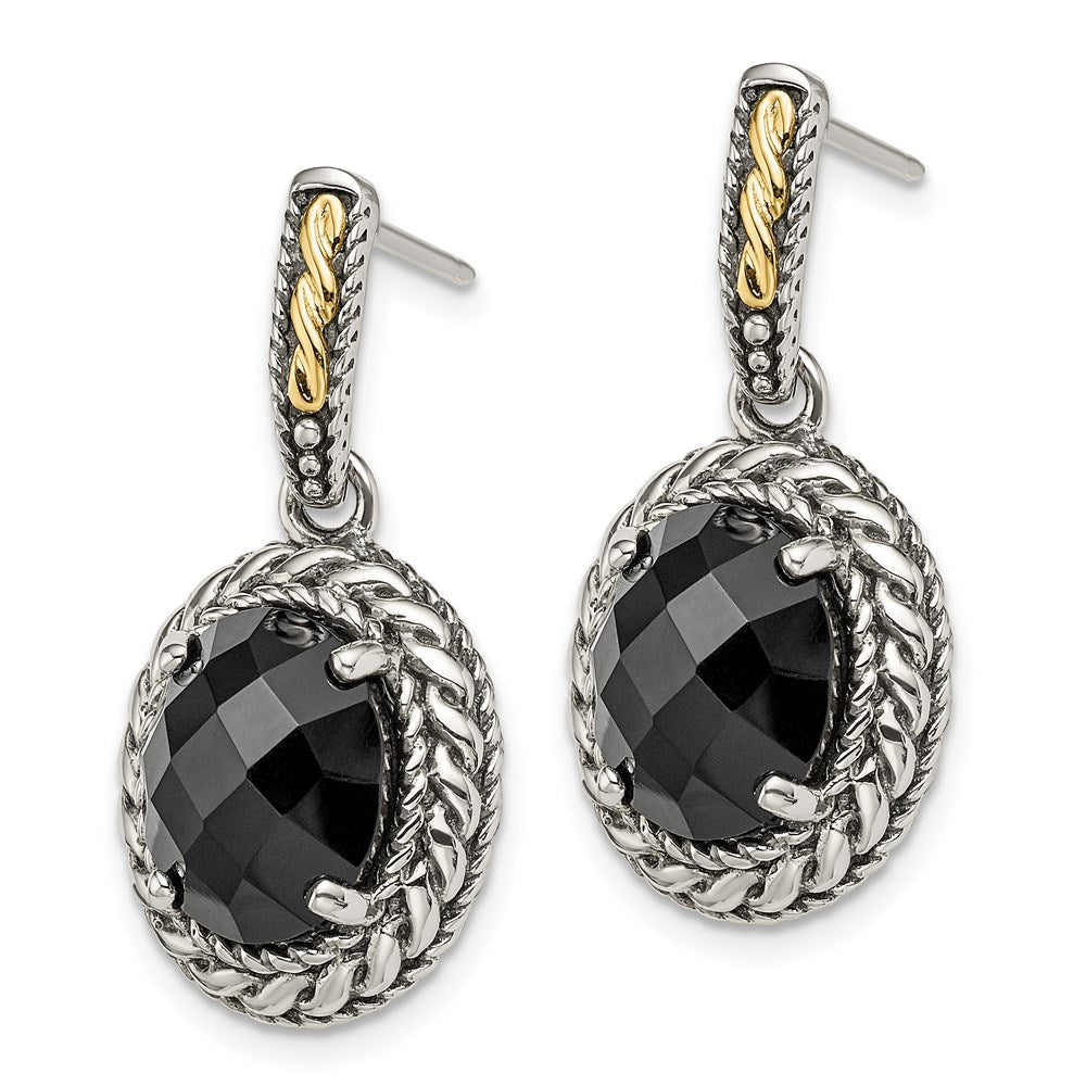 Shey Couture Sterling Silver with 14k Accent Antiqued Checkerboard-cut Black Onyx Post Dangle Earrings