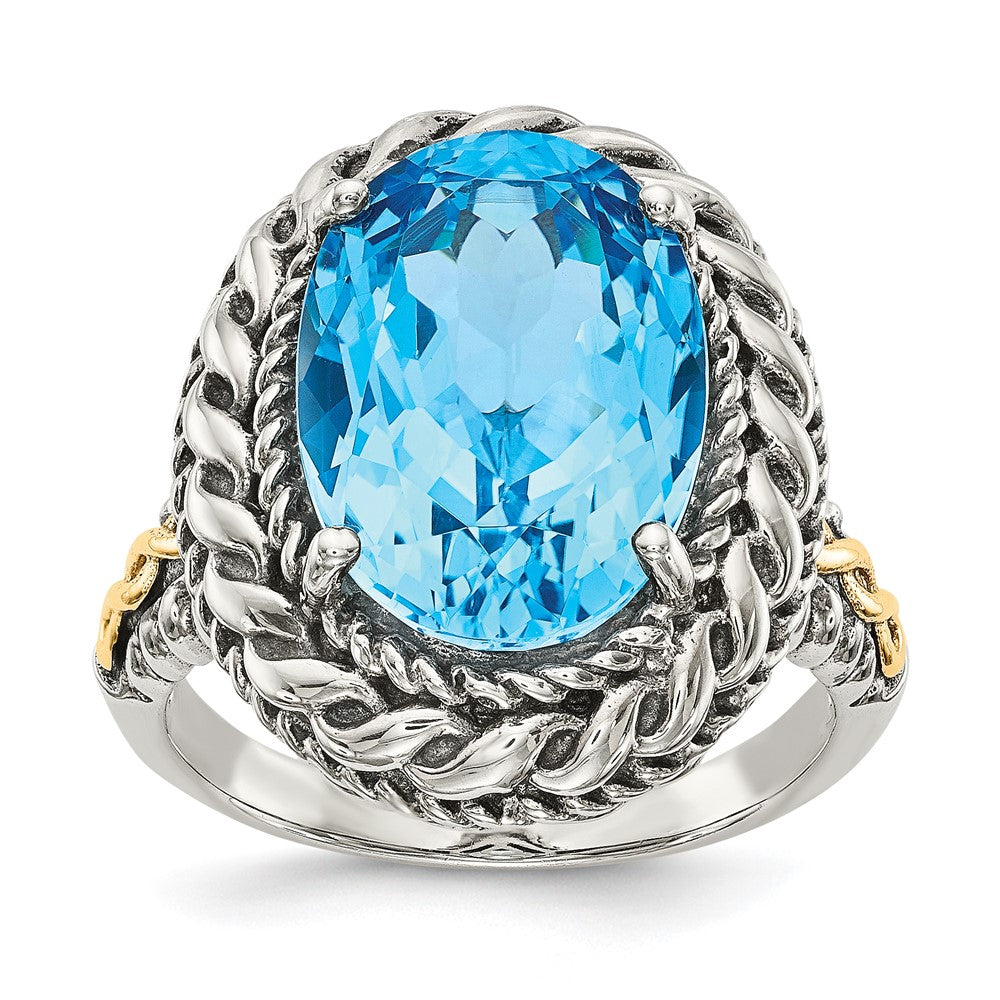 Shey Couture Sterling Silver with 14k Accent Antiqued Oval Blue Topaz Ring