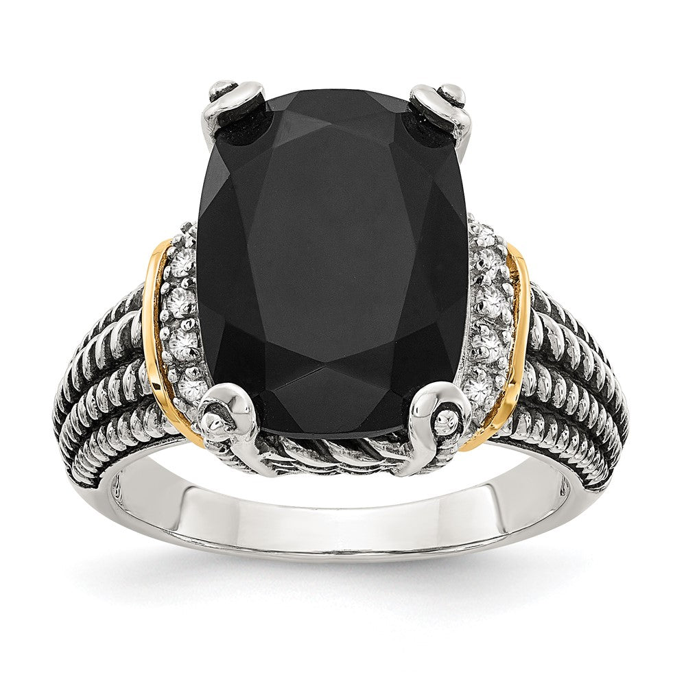Shey Couture Sterling Silver with 14k Accent Antiqued Black Onyx & White Diamond Ring