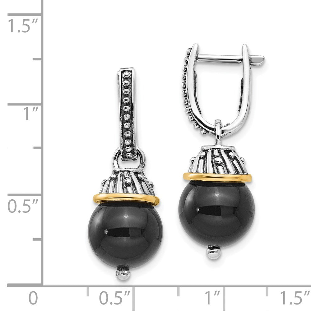 Shey Couture Sterling Silver with 14k Accent Antiqued Black Onyx Hinged Hoop Dangle Earrings