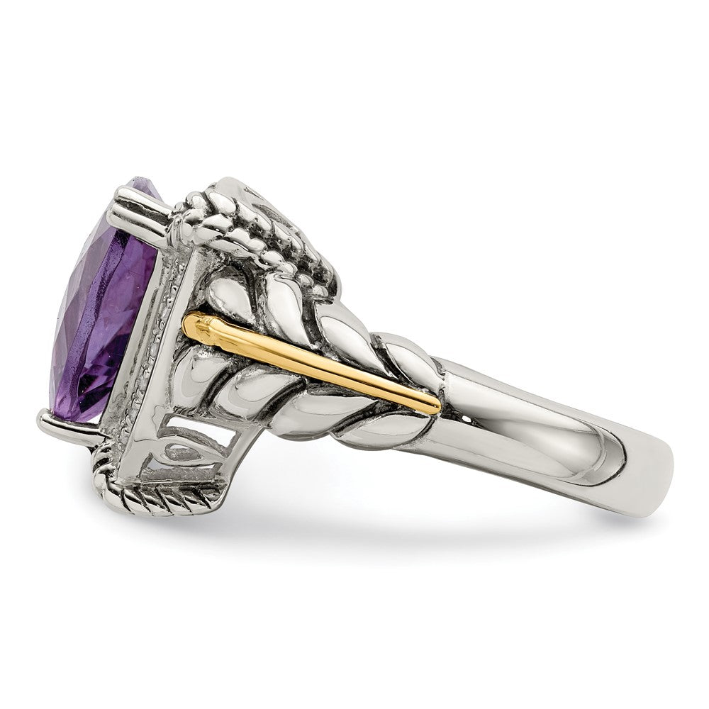 Shey Couture Sterling Silver with 14k Accent Antiqued Trillion Amethyst & Diamond Ring