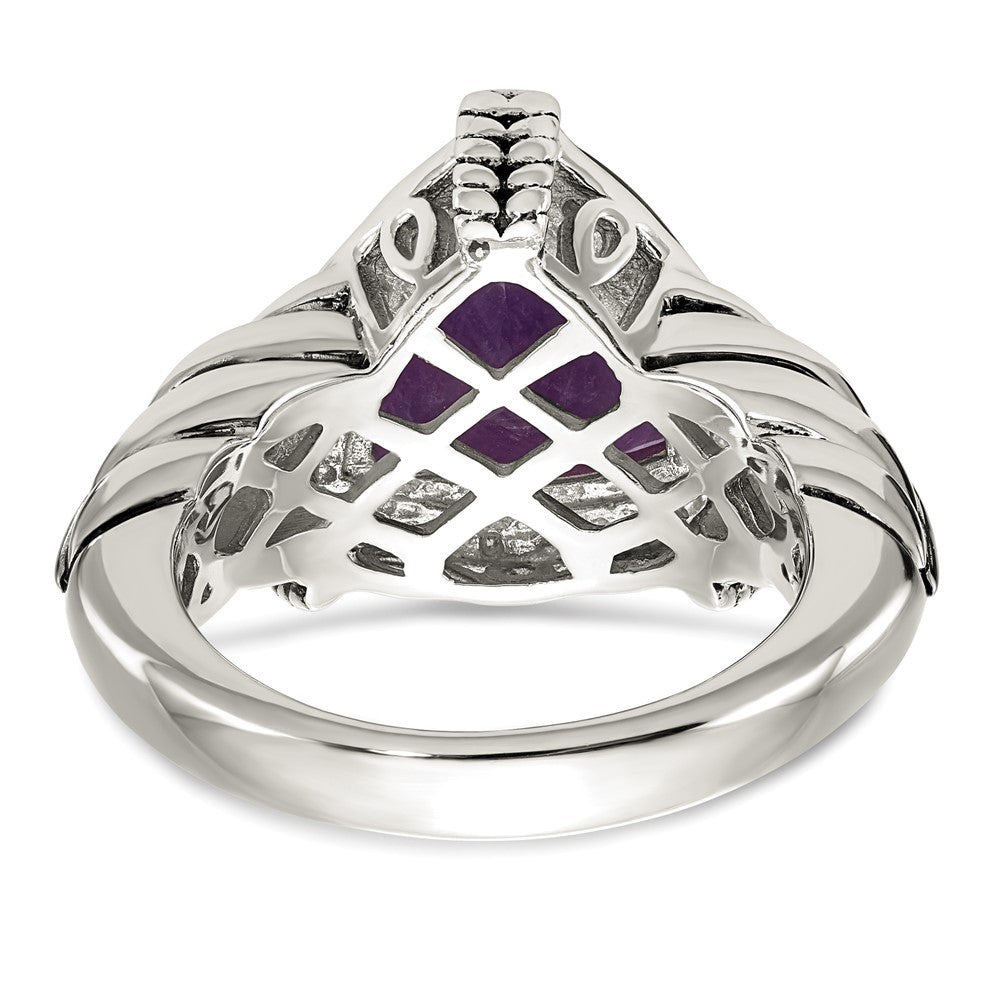 Shey Couture Sterling Silver with 14k Accent Antiqued Trillion Amethyst & Diamond Ring