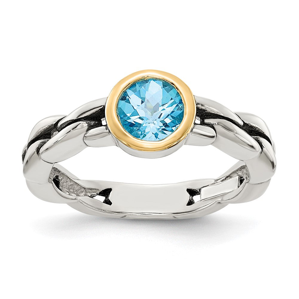 Shey Couture Sterling Silver with 14k Accent Antiqued Round Bezel Sky Blue Topaz Ring