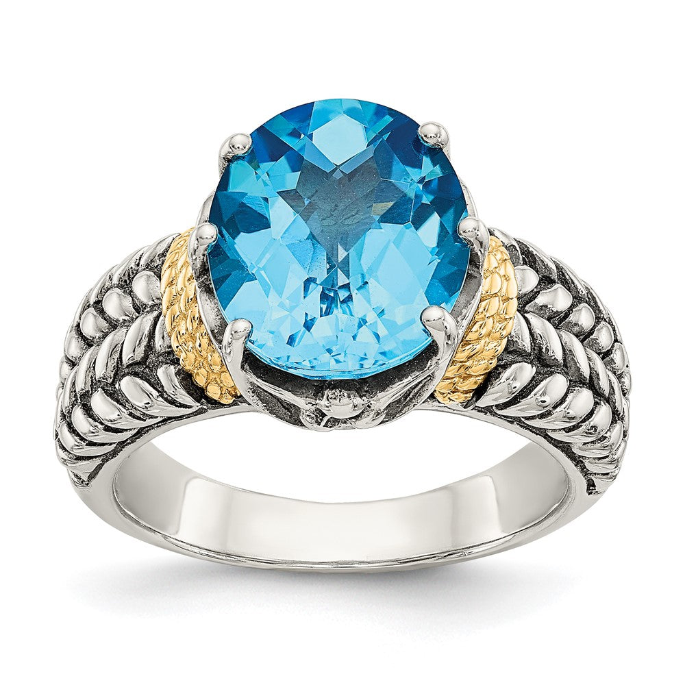 Shey Couture Sterling Silver with 14k Accent Antiqued Oval Swiss Blue Topaz Ring