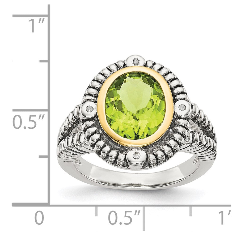 Shey Couture Sterling Silver with 14k Accent Antiqued Oval Bezel Peridot Ring
