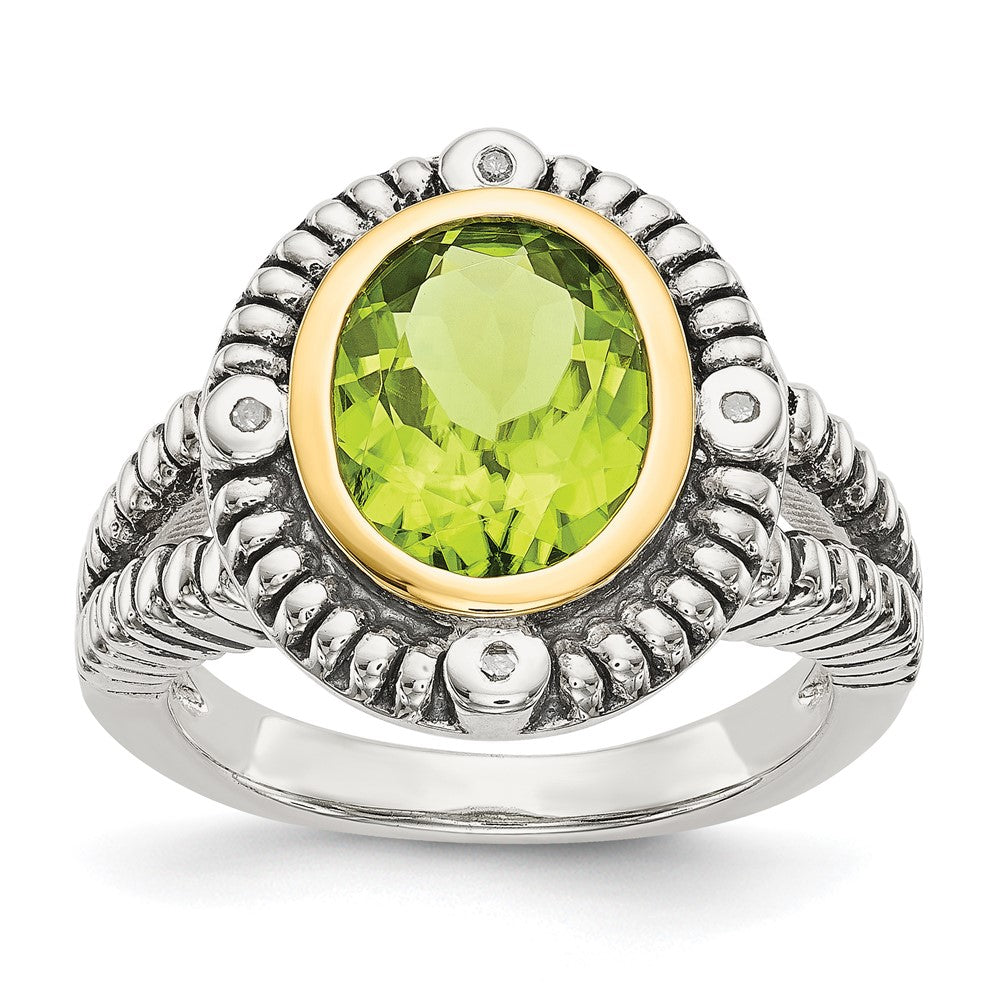 Shey Couture Sterling Silver with 14k Accent Antiqued Oval Bezel Peridot Ring