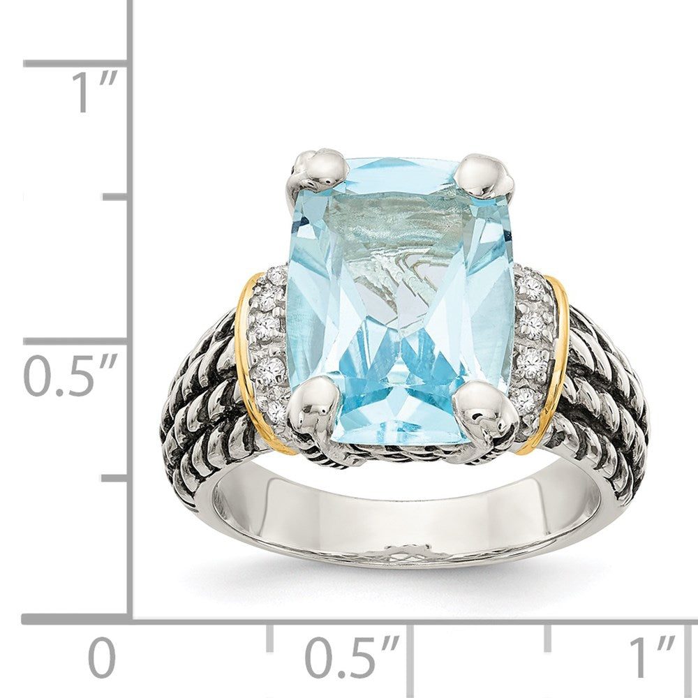 14k True Two-tone Diamond & 8.10Sky Blue Topaz Ring in Sterling Silver & 14k Yellow Gold