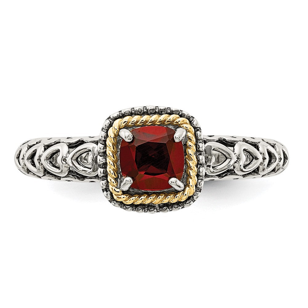 Shey Couture Sterling Silver with 14k Accent Antiqued Cushion Garnet Ring