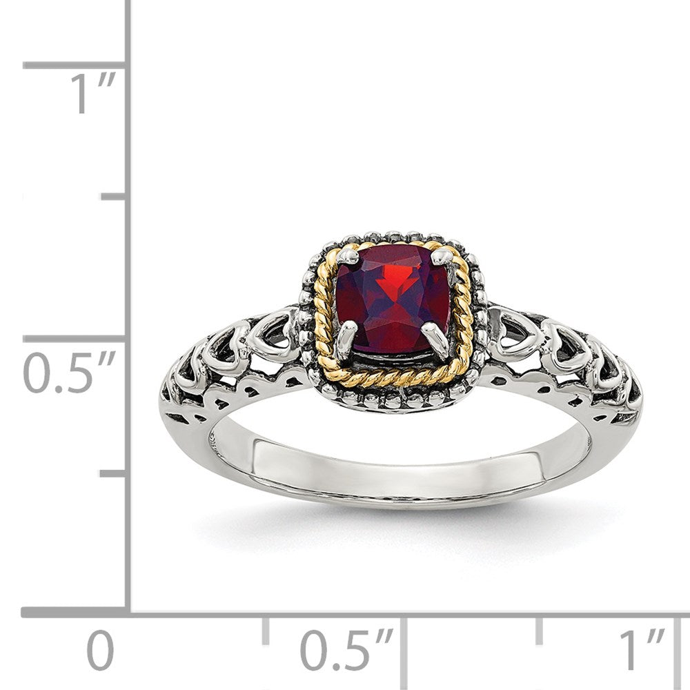 Shey Couture Sterling Silver with 14k Accent Antiqued Cushion Garnet Ring