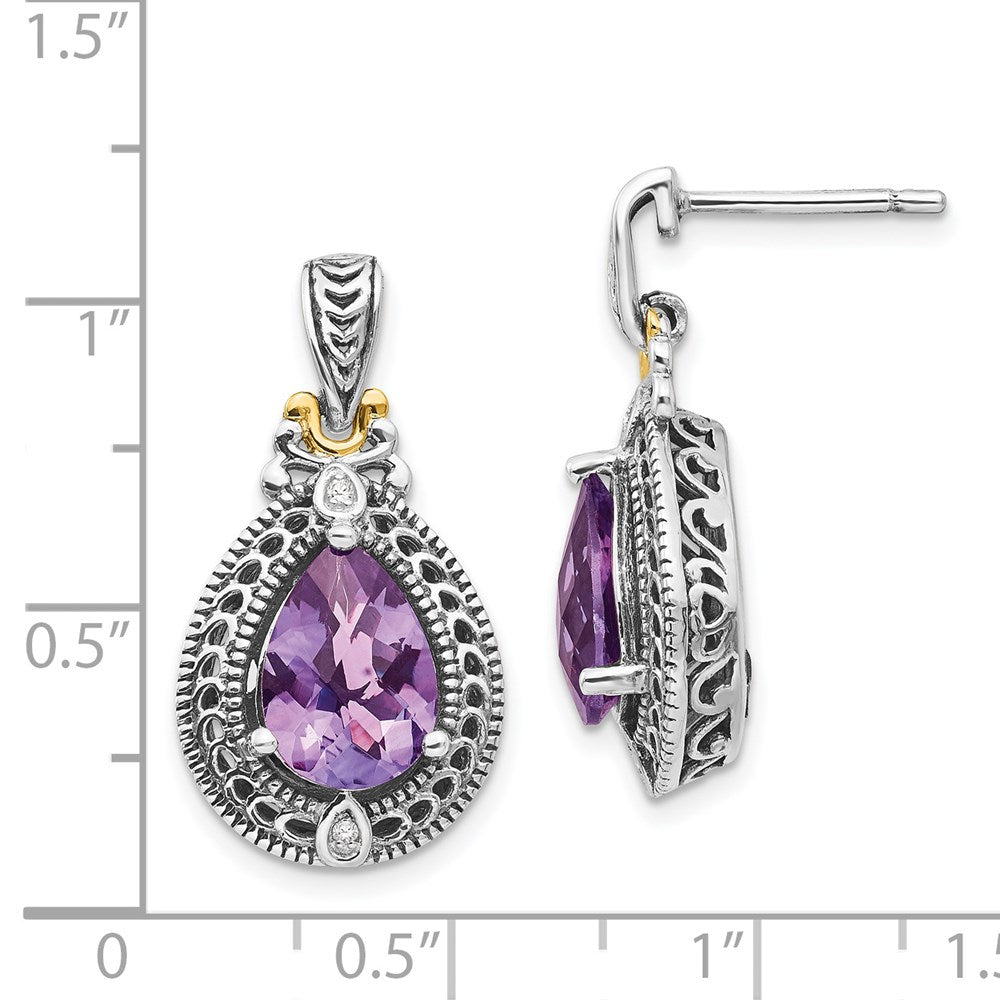 Shey Couture Sterling Silver with 14k Accent Antiqued Diamond & Pear Shaped Amethyst Earrings