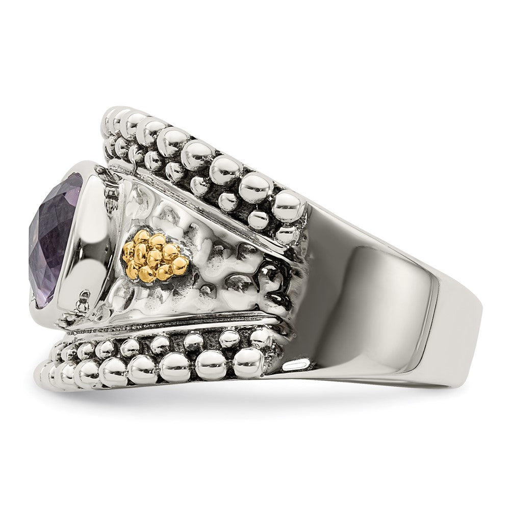 Shey Couture Sterling Silver with 14k Accent Antiqued Checkerboard-cut Cushion Bezel Amethyst Ring