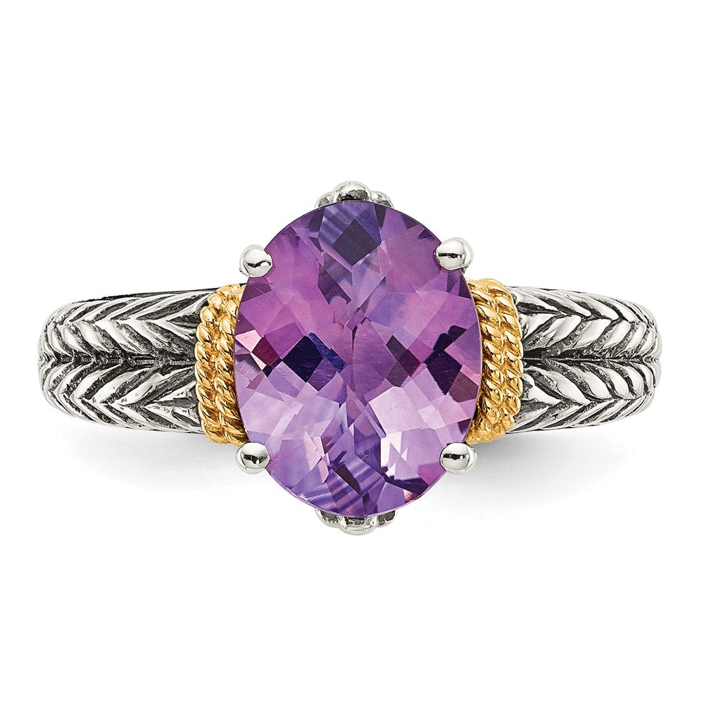 Shey Couture Sterling Silver with 14k Accent Antiqued Oval Amethyst Ring
