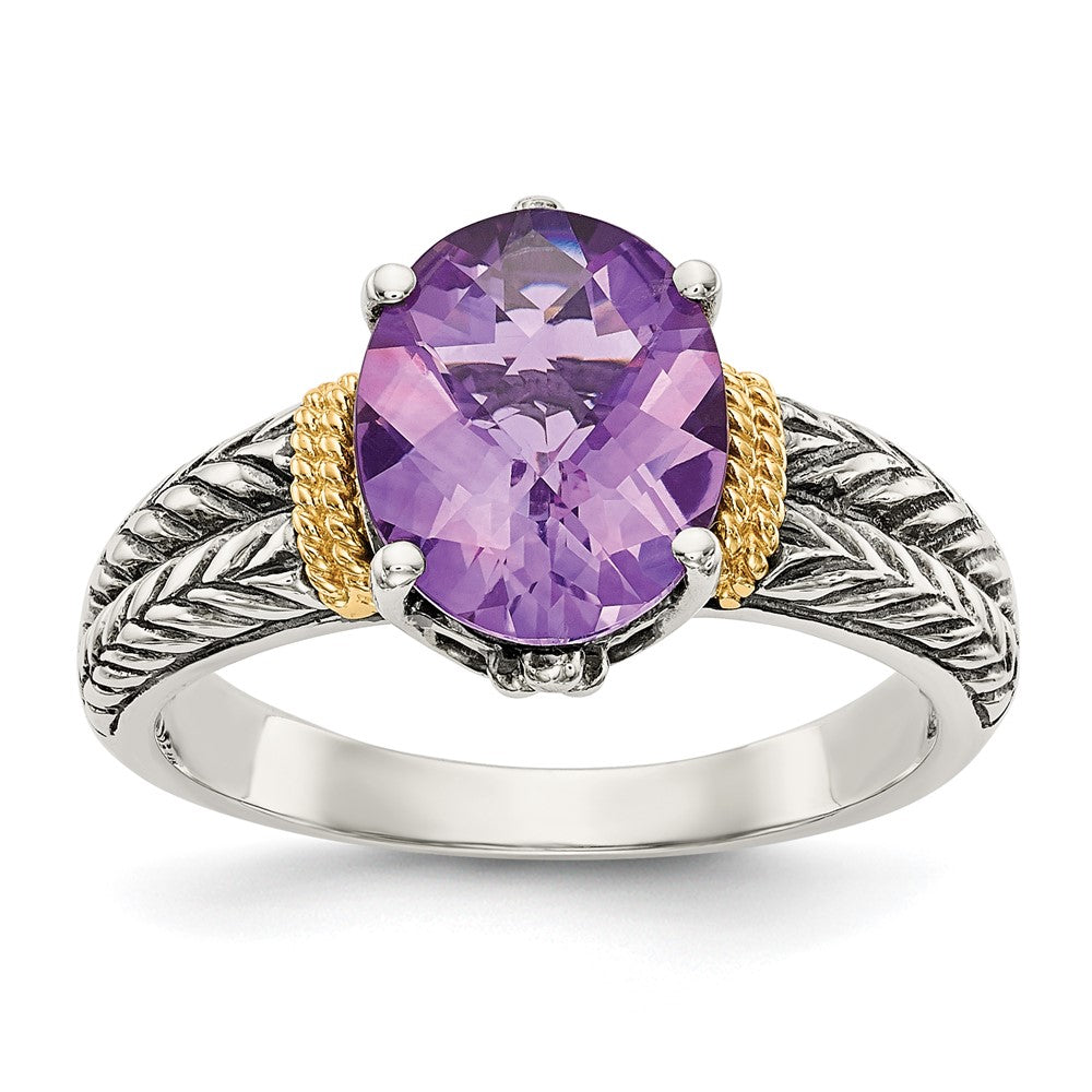 Shey Couture Sterling Silver with 14k Accent Antiqued Oval Amethyst Ring