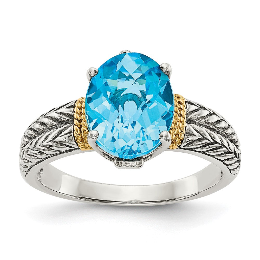 Shey Couture Sterling Silver with 14k Accent Antiqued Oval Blue Topaz Ring