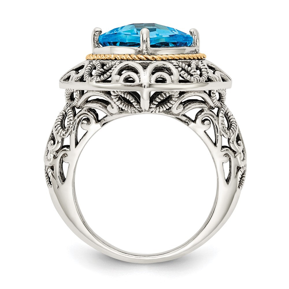 Shey Couture Sterling Silver with 14k Accent Antiqued Cushion Blue Topaz Ring