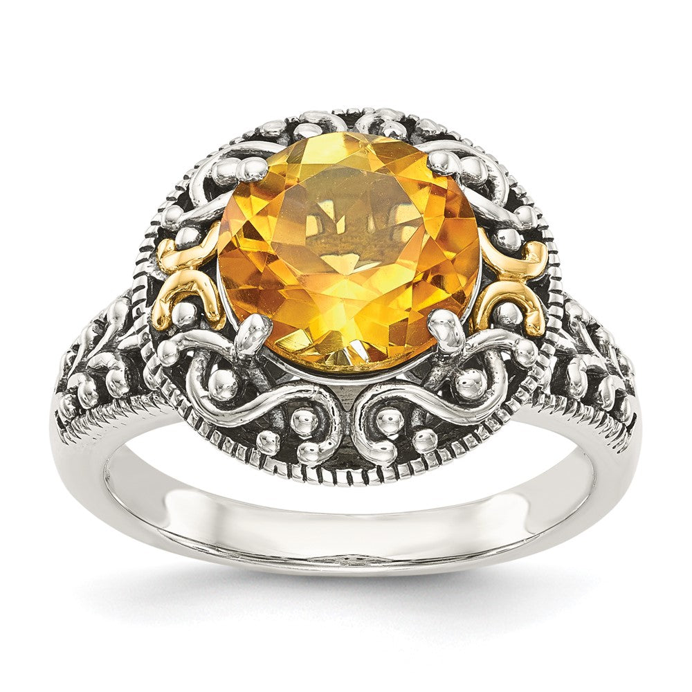 Shey Couture Sterling Silver with 14k Accent Antiqued Round Citrine Ring