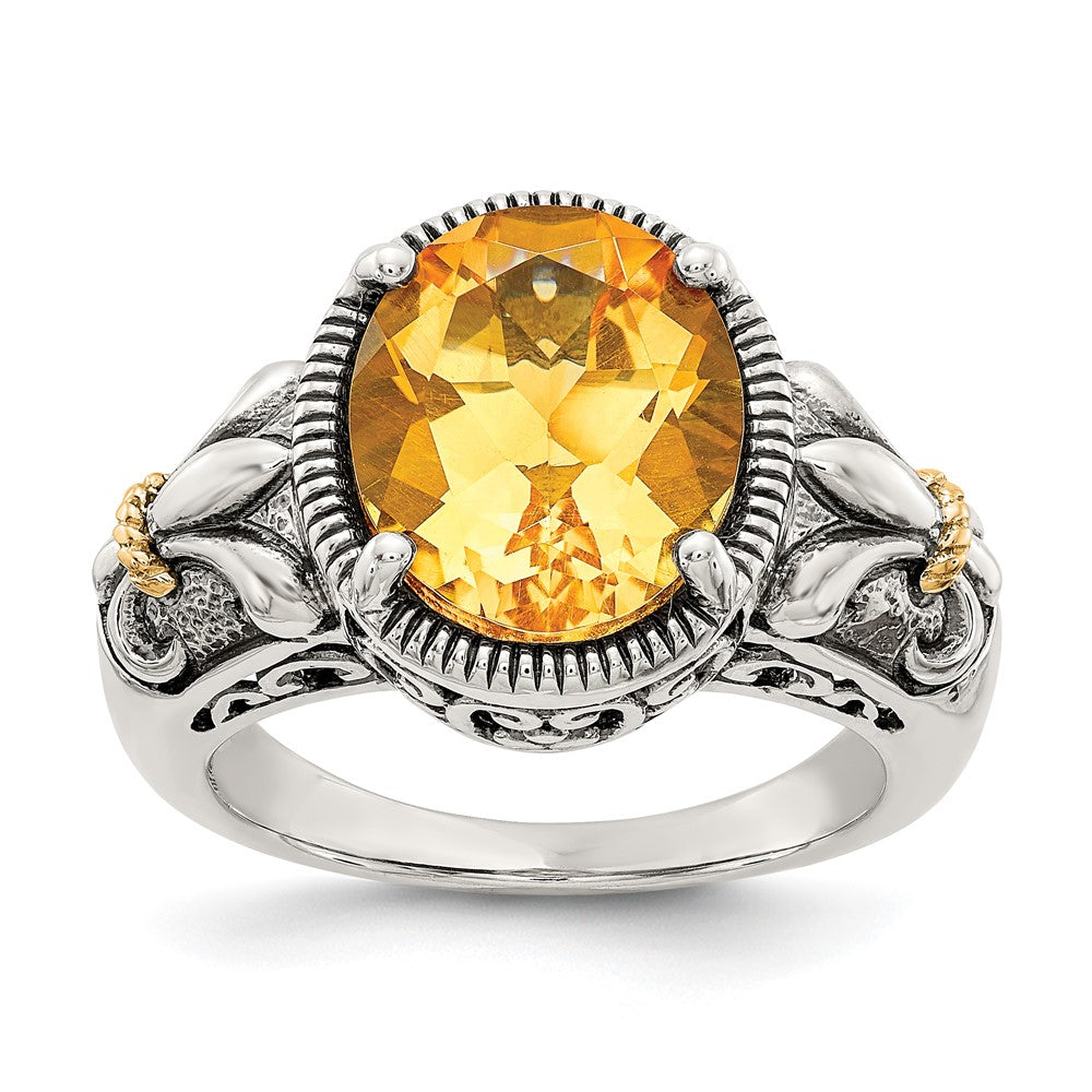 Shey Couture Sterling Silver with 14k Accent Antiqued Oval Citrine Ring
