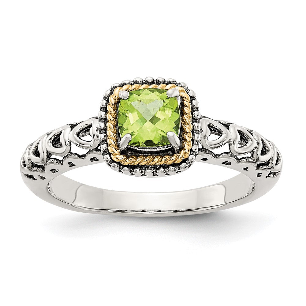Shey Couture Sterling Silver with 14k Accent Antiqued Cushion Peridot Ring