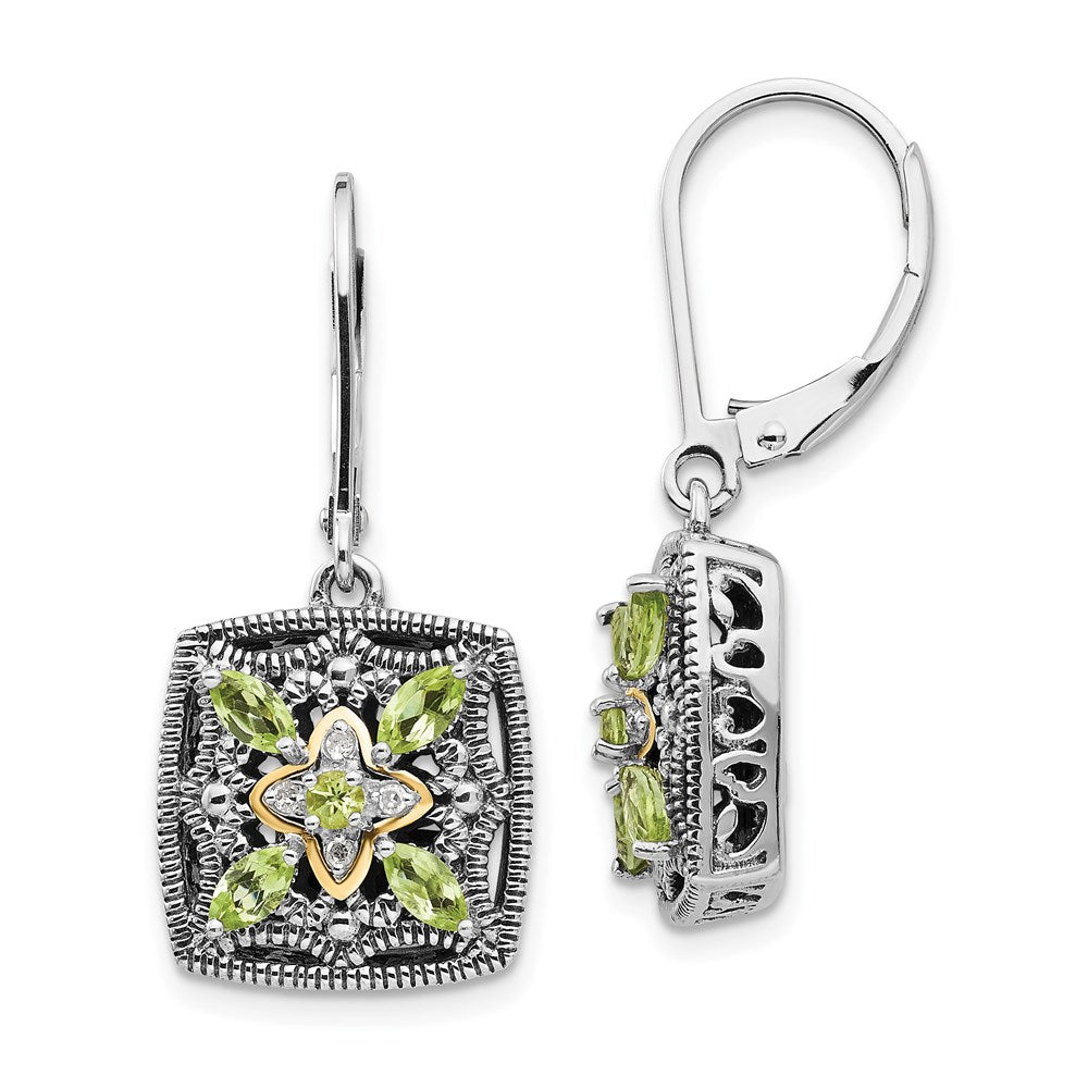 Shey Couture Sterling Silver with 14k Accent Antiqued Diamond & Marquise Peridot Leverback Earrings