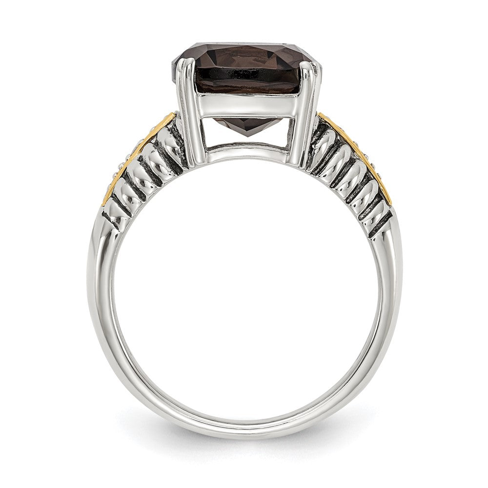 Shey Couture Sterling Silver with 14k Accent Antiqued Cushion Smoky Quartz & Diamond Ring
