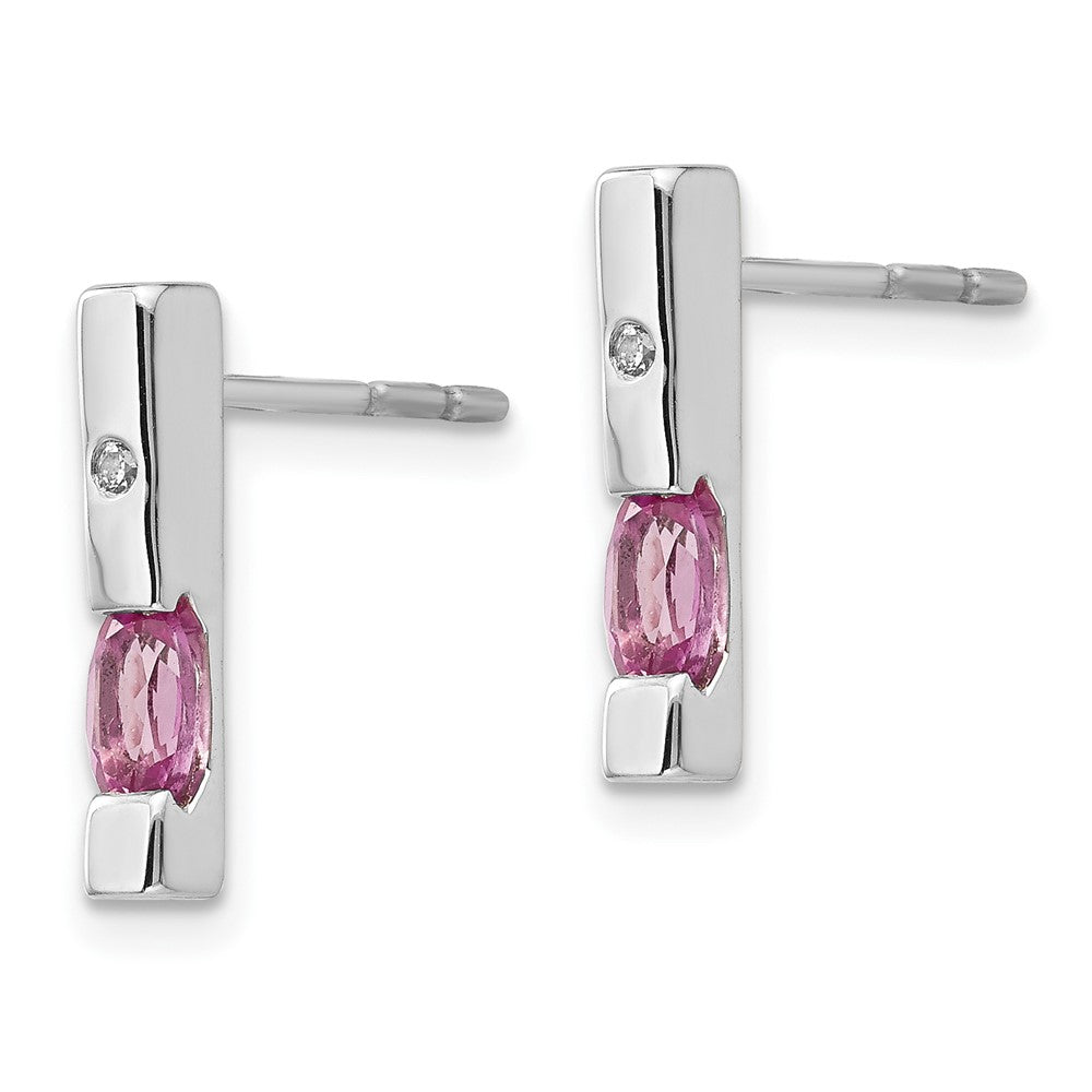 White Ice Sterling Silver Rhodium-plated Diamond & Pink Tourmaline Post Dangle Earrings