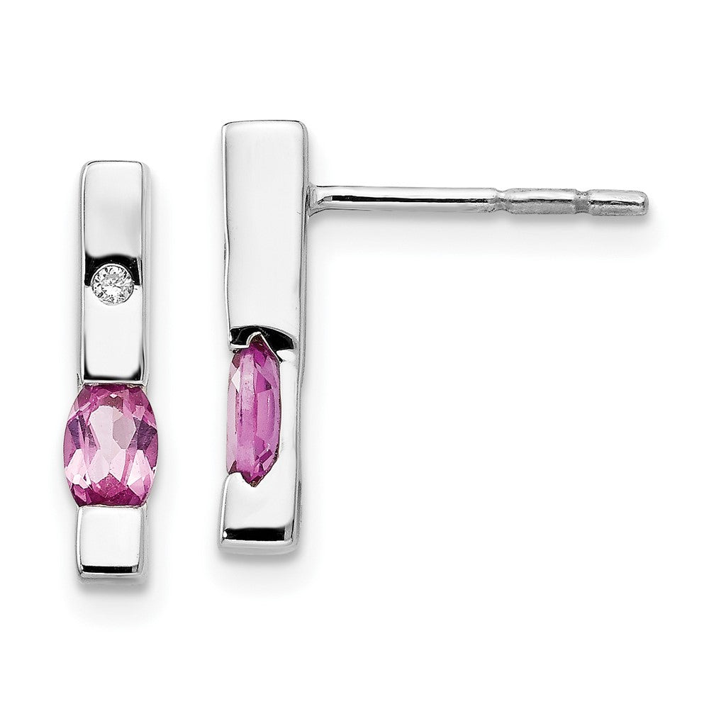 White Ice Sterling Silver Rhodium-plated Diamond & Pink Tourmaline Post Dangle Earrings