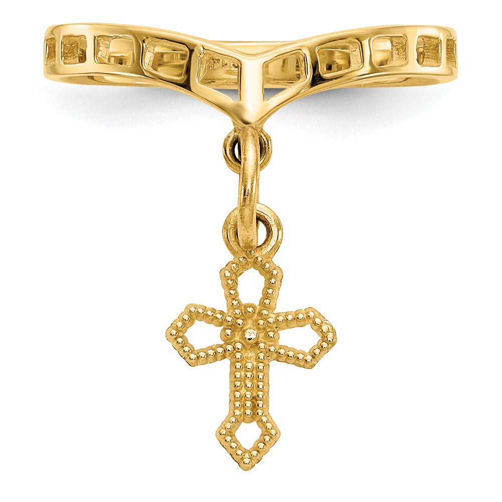 Polished Cross Dangle Charm Ring in 14k Yellow Gold