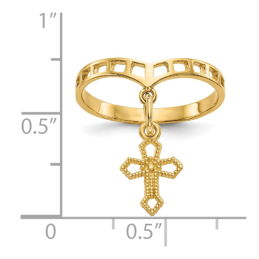 Polished Cross Dangle Charm Ring in 14k Yellow Gold