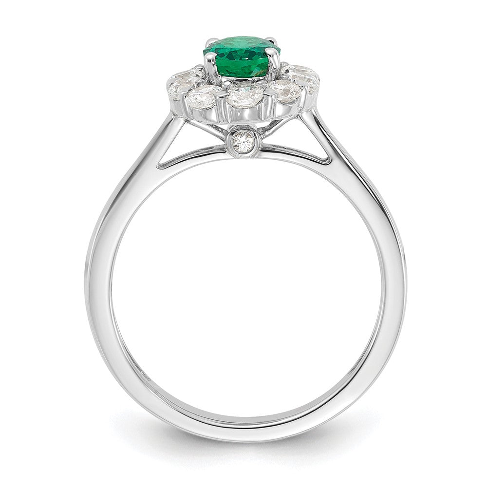 Lab Grown VS/SI FGH Diamond & Created Oval Emerald Fashion Ring in 14k White Gold