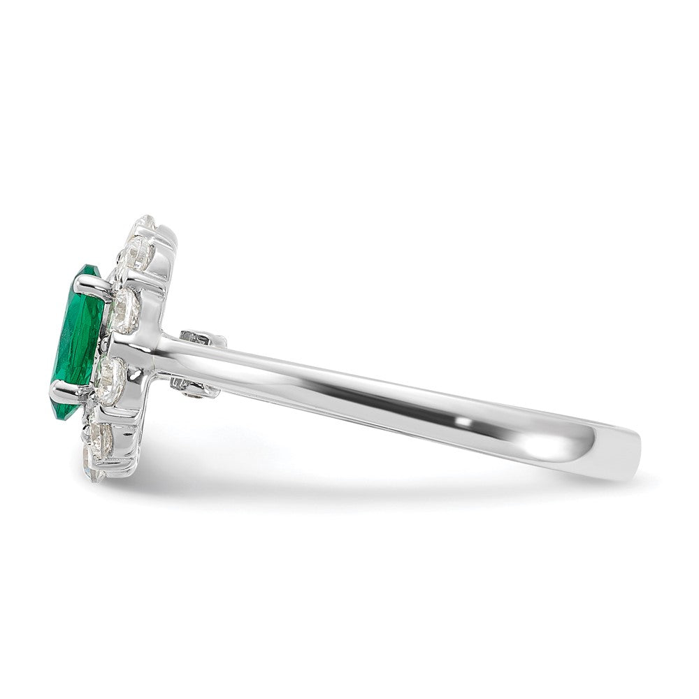 Lab Grown VS/SI FGH Diamond & Created Oval Emerald Fashion Ring in 14k White Gold