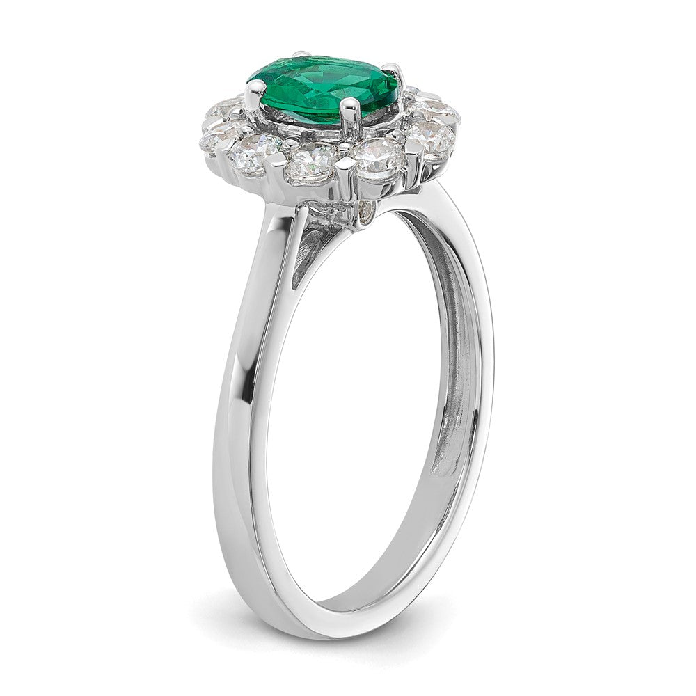 Lab Grown VS/SI FGH Diamond & Created Oval Emerald Fashion Ring in 14k White Gold