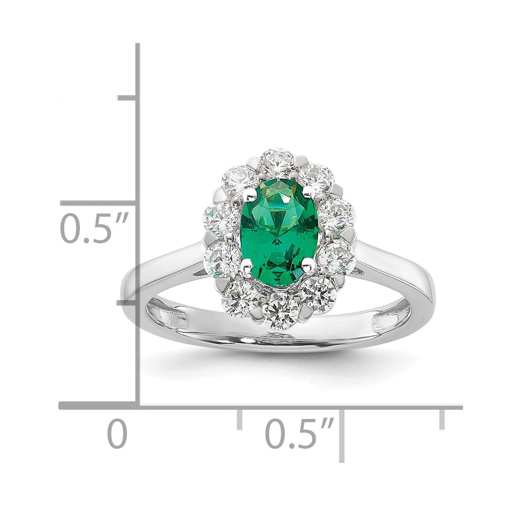 Lab Grown VS/SI FGH Diamond & Created Oval Emerald Fashion Ring in 14k White Gold