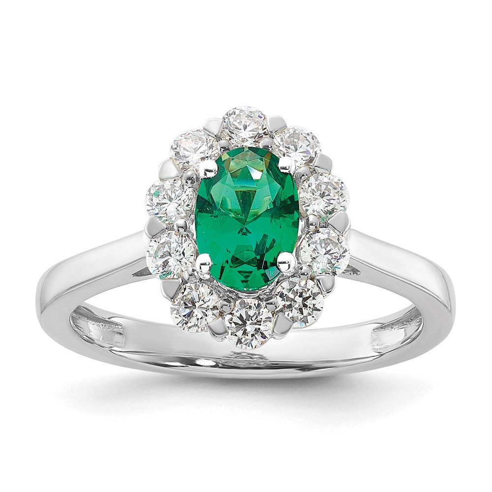 Lab Grown VS/SI FGH Diamond & Created Oval Emerald Fashion Ring in 14k White Gold