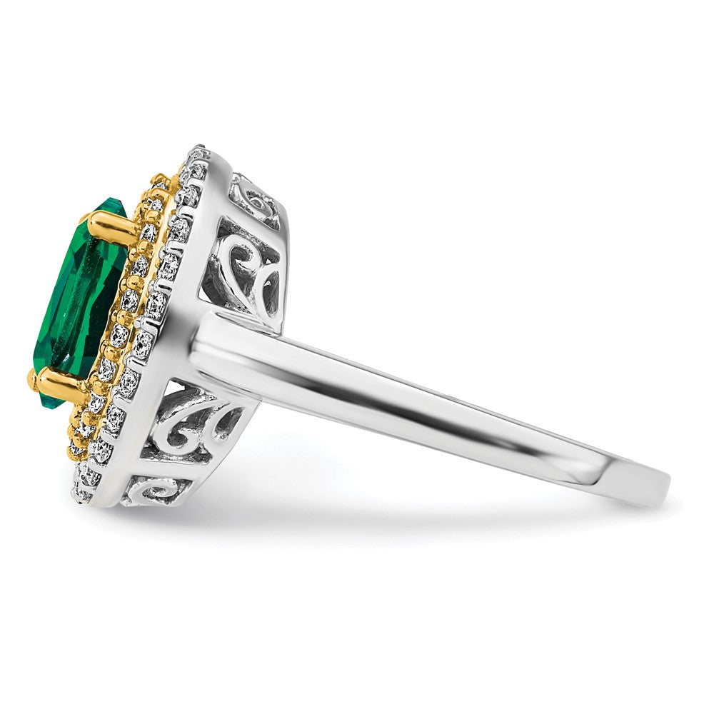 Two-Tone Lab Grown VS/SI FGH Diamond & Created Emerald Ring in 14k Yellow & White Gold