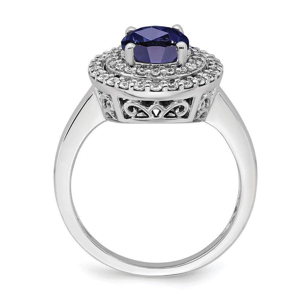 Lab Grown VS/SI FGH Diamond & Created Blue Sapphire Ring in 14k White Gold