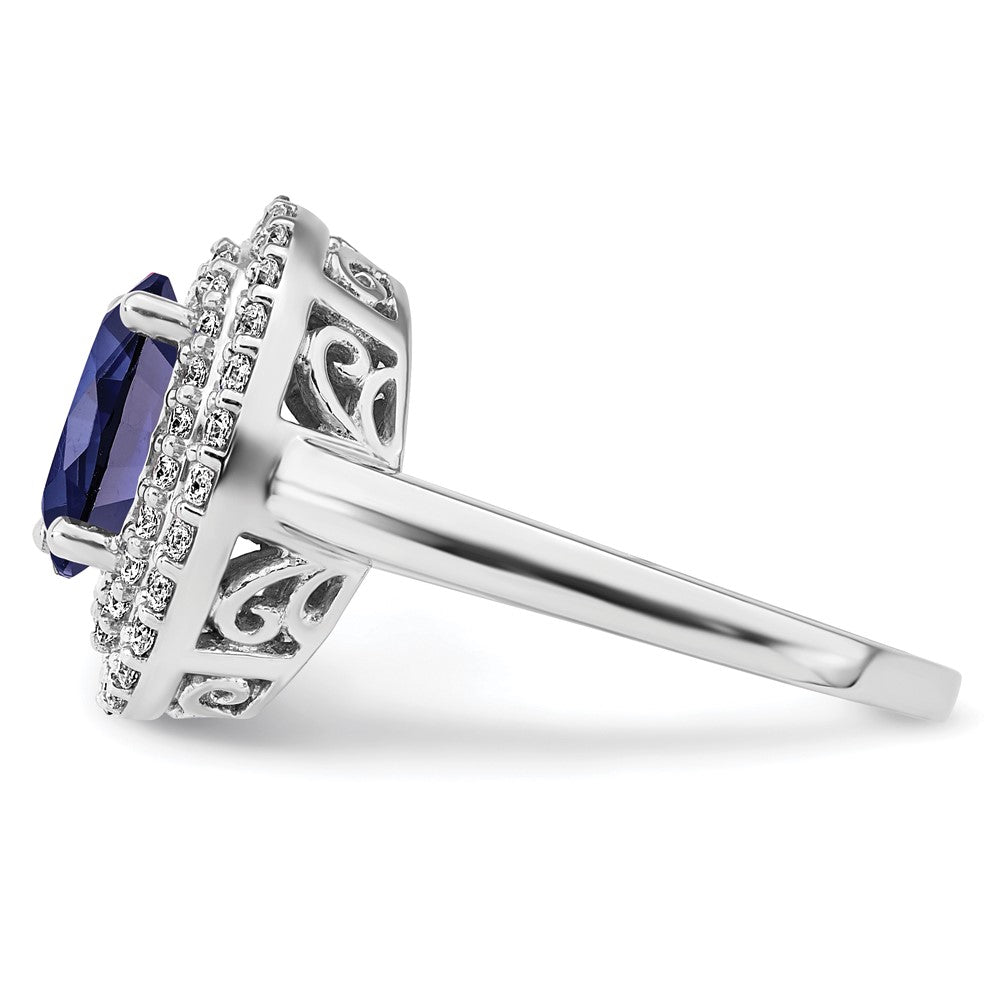 Lab Grown VS/SI FGH Diamond & Created Blue Sapphire Ring in 14k White Gold