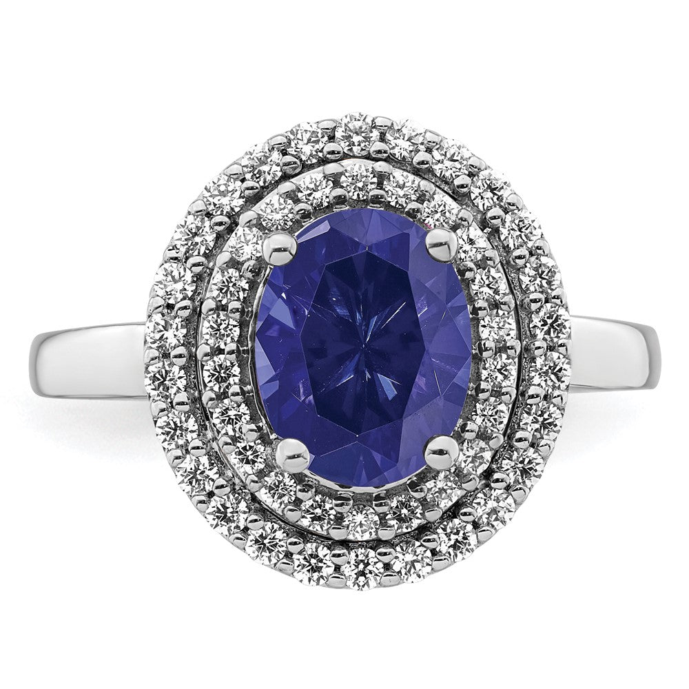 Lab Grown VS/SI FGH Diamond & Created Blue Sapphire Ring in 14k White Gold