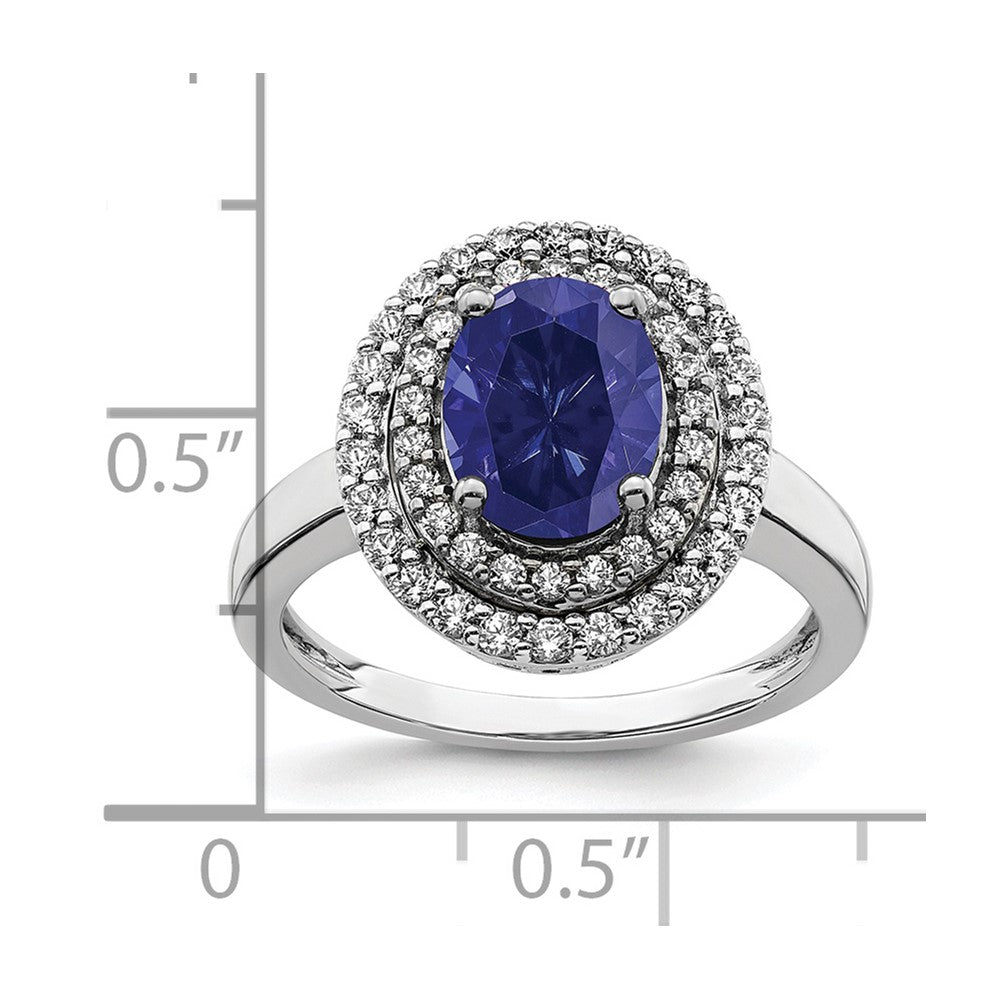 Lab Grown VS/SI FGH Diamond & Created Blue Sapphire Ring in 14k White Gold